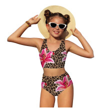 Meisjesbadpak, bikini met luipaardprint voor meisjes, verstelbaar triangel topje en broekje met strikjes aan de zijkant, tweedelig badpak,