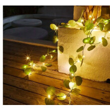 Guirnalda de bayas en forma de corazón de 2 m, enredadera de olivo ligera con luces LED, funciona con pilas, guirnalda de olivo artificial