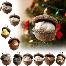 Forest Animal Acorn Ornaments, 4", Rustic Pine Cone Decor, Compatible with Christmas Tree, Nature-Themed Home & Gift