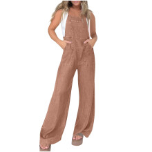 Damsommarjumpsuit med fickor – Lätt, bekväm, brun XL, perfekt för stranden eller semestern (kompatibel med vardagskläder)