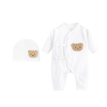 Combinaison bébé 0-1 mois, bonnet et body en coton à manches longues, pyjama ours en dessin animé, tenue de printemps pour nourrissons.