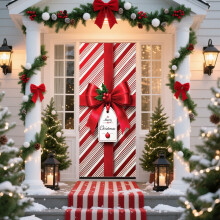 Couronne de Noël 35" x 73" pour porte d'entrée, poinsettias rouges et nœud papillon, décoration intérieure/extérieure