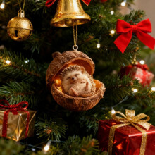 Pine Cone Animal Ornament – Woodland Acorn Forest Decor, 2D Acrylic Sleeping Hedgehog for Christmas Tree, Holiday Home & Gift (Coffee, Compatible