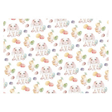 Veľkonočný baliaci papier 20x28", skladací, so zajačikom, vajíčkom, kuriatkom, medvedíkom a nápisom „VESELÁ VEĽKÁ NOC“ – 1 ks