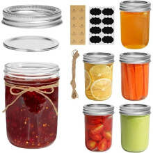 8oz pienet lasipurkit, 6 kpl, normaalin suuaukon lasipurkit kansilla ja nauhalla – hillolle, hyytelölle, hunajalle, tee-se-itse-kynttilöille,