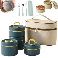 Ensemble de boîtes à lunch isothermes portables à 4 niveaux amélioré, empilables, en acier inoxydable, vertes – Idéales pour le travail, les