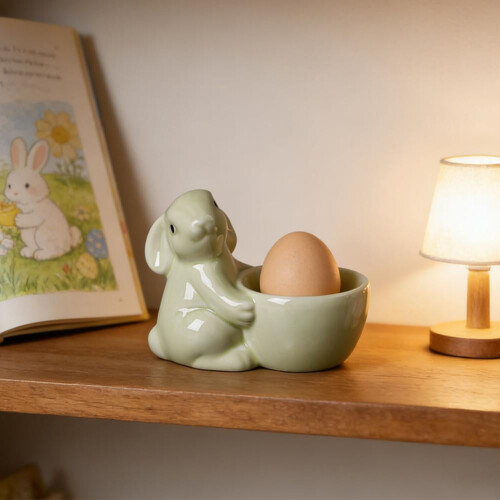 Ceramic Bunny Shaped Novelty Egg Cup, Soft Boiled Egg Holder, Single Rabbit Egg Stand for Tabletop Counter Dorm Kitchen Easter Decoration 1
