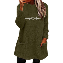 Damen-Fleece-Oberteil mit Rundhalsausschnitt, Buchstabenprint und langen Ärmeln für Herbst und Winter. Dickes, warmes Material, weiches Material,