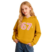 Moletom infantil casual de manga comprida com capuz e estampa (tamanhos 2 a 14 anos)