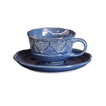 Vintage præget keramisk kaffekop og underkopsæt