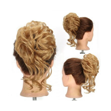 Moños de cabello sintético, postizo, moño rizado y esponjoso, extensiones de coleta con banda elástica.