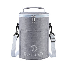 Sac à lunch isotherme rond gris avec doublure en aluminium, portable et facile à transporter pour conserver les repas