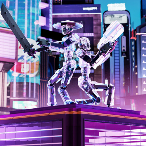 3D-utskriven ledad robotfigur, transparent design 2