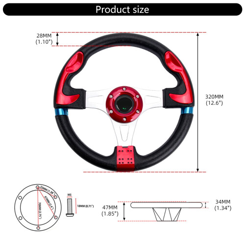 Volante com estrutura de alumínio de 13 polegadas, estilo esportivo ergonômico 2
