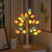 24 Zoll großer, beleuchteter Osterbaum mit 24 Eiern, USB-/Batteriebetriebenen LED-Lichtern, künstlicher Zweigbaum für Zuhause, Partys und