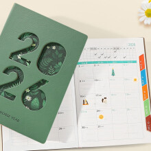 A5-Planer 2026 mit Datumsangaben – Notizbuch aus grünem Kunstleder