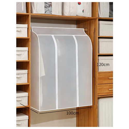 Capa protetora transparente e impermeável para roupas, ideal para pendurar e guardar.