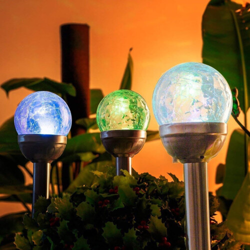 Solar-Gartenleuchten, rund, Glas, LED, 6er-Pack 2