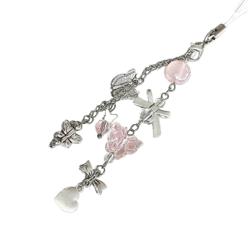 Yiemeen Delicate Beaded Keychain Colorful Acrylic Alloy Phone Charm Stylish Key Ornament 9329345136177