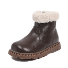 Girls Winter Boots – Leather, Thickened Insulation, Comfortable Casual Booties for Cold Weather – Compatible with Toddler Sizes 9–9.5Y, Coffee
