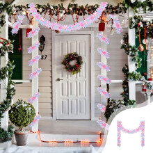 Guirlanda de Natal de 196,85" com enfeites metálicos iluminados, guirlanda suspensa com LED pré-iluminada para decoração de Natal, Ano Novo, casa