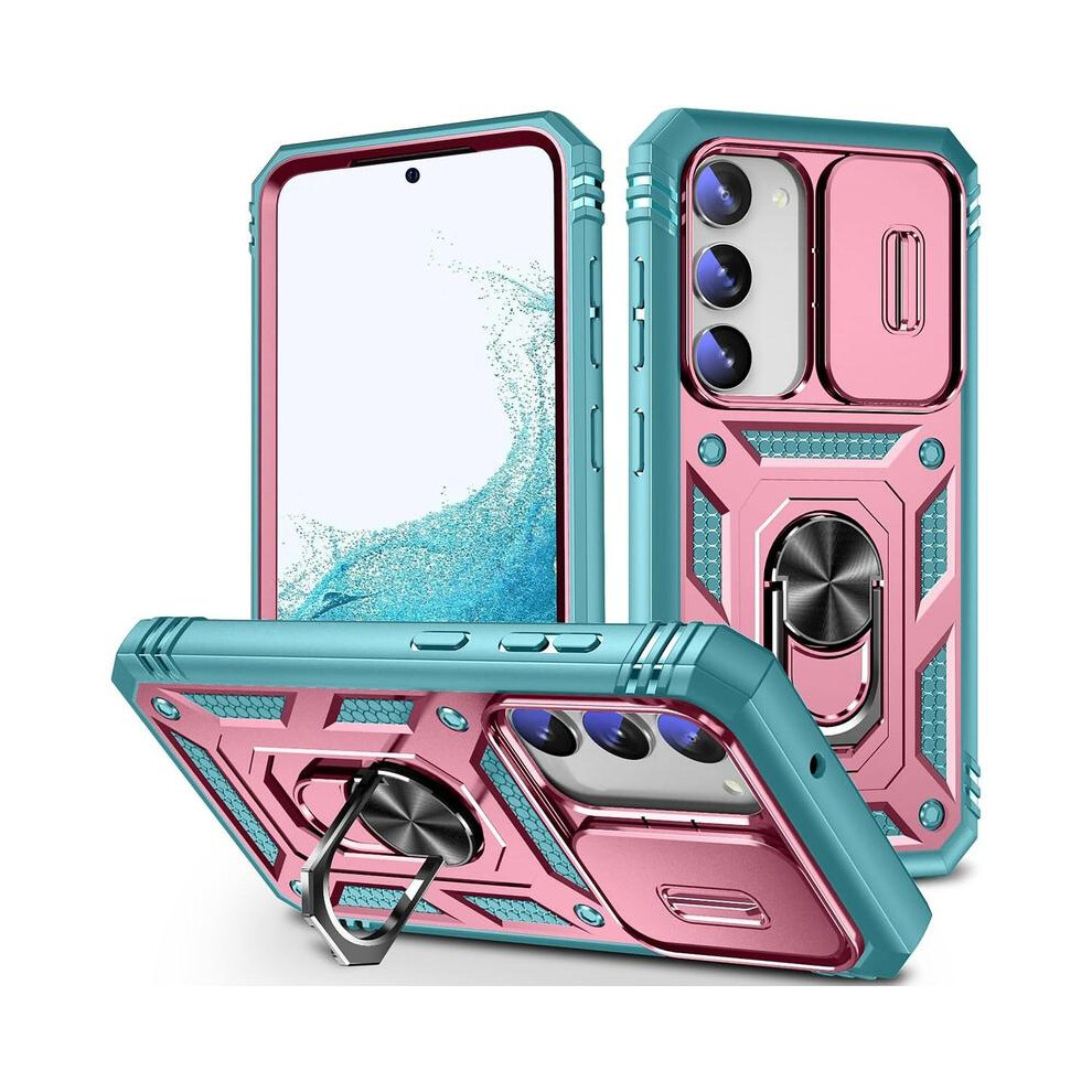 (Pink Green, Galaxy A34 5G) Armor Design Phone Case With Slide Lens Cover, Shockproof Impact Resistant Phone Protective Cover Pink,Green 5032660040954