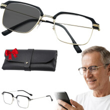 Halbrandlose Lesebrille in Schwarz und Gold, kristallklar