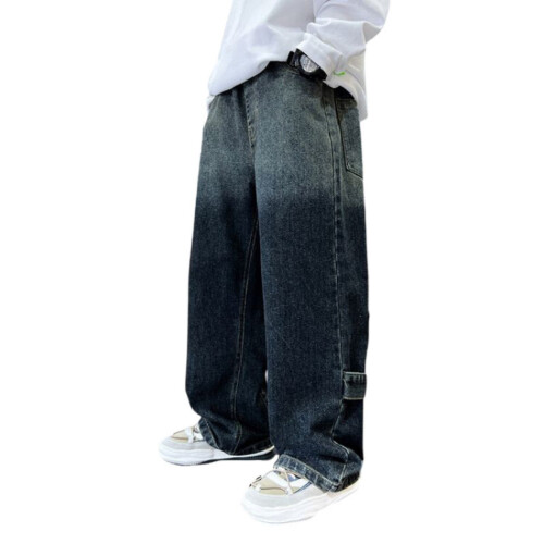 Τζιν Baggy Cargo για Αγόρια, Ριχτό Παντελόνι Denim με Ελαστική Μέση, Σκούρο Μπλε, 9-10 Ετών, 2