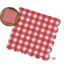 20 Pcs Scalloped Gingham Paper Napkins – Striped & Checkered Disposable Napkins for Birthday, Wedding & Party (Compatible with Standard Decor)