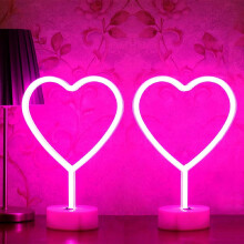 Pink Heart Neon Sign 2-Pack, Battery/USB Powered LED Lights for Valentine's, Galentine's, Wedding Decor & Gifts – Compatible with USB &