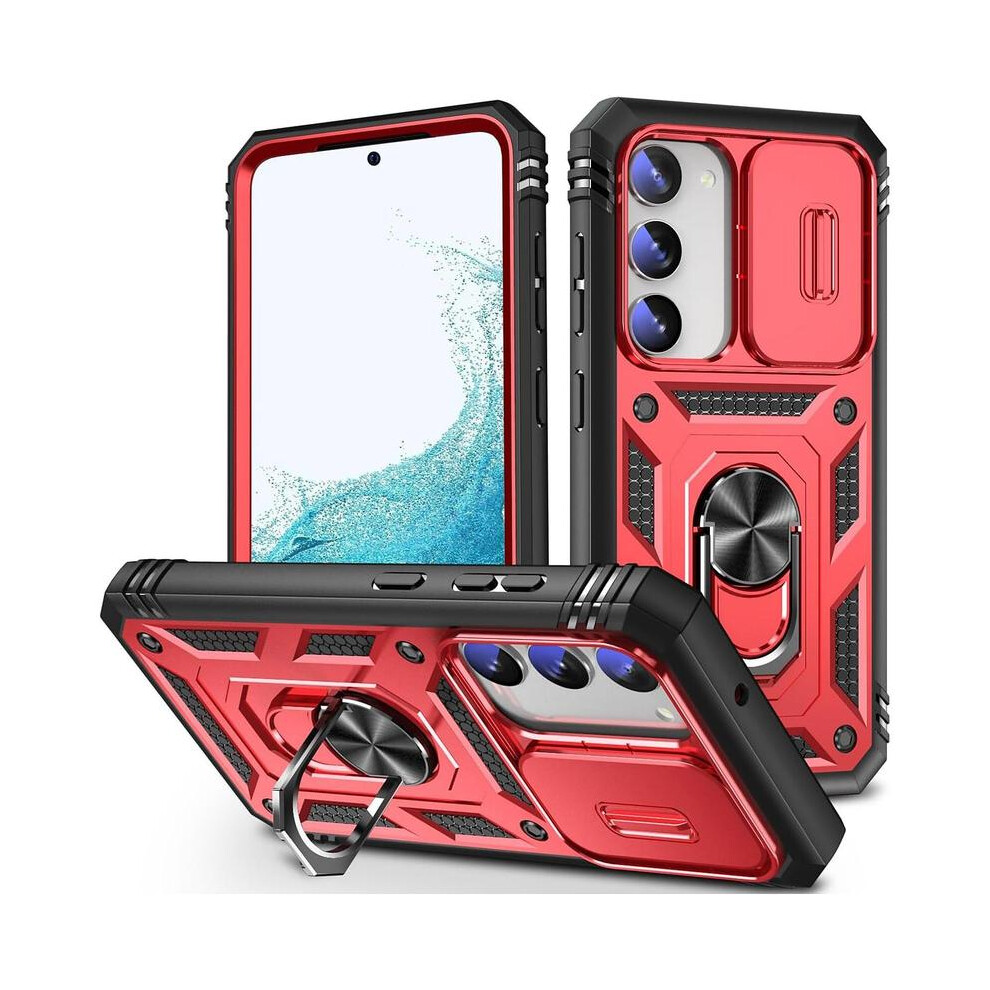 (, Galaxy A54 5G) Armor Design Phone Case With Slide Lens Cover, Shockproof Impact Resistant Phone Protective Cover Red 5032660041180