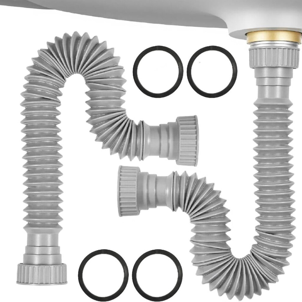 Double Flexible Drain Pipe Adjustable P Trap Strong Plumbing Under Sink Plumbing Pipe 2Pcs For Bathroom Kitchen Sink 9402001065926