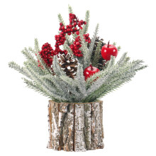 Petit sapin de Noël artificiel (35 x 10 cm) avec décorations, pommes de pin et baies – Centre de table/bureau d'intérieur pour une décoration