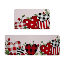 Ensemble de 2 tapis de cuisine romantiques à motifs de cœurs rouges, tapis anti-fatigue et descente de lit, décoration pour la Saint-Valentin