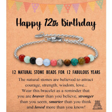 Tiny Natural Stone Birthday Bracelet for Women Ages 6-21, Compatible with Happy 6th–21st Birthday Card