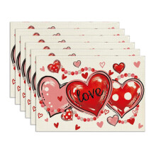 6PCS Heart Pattern Kitchen Dining Mats Fabric Waterproof for-24