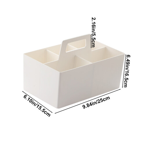 Square Storage Basket, Plastic, Stackable Design, Partitioned Organizer, for Dormitory, Home, and Desktop Drawer Storage, White, by 2