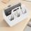 Square Storage Basket, Plastic, Stackable Design, Partitioned Organizer, for Dormitory, Home, and Desktop Drawer Storage, White, by 4