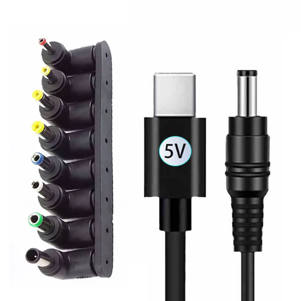 Type C To Dc5521 5.5X2.1mm Power Cable 3.3Ft 8 Interchangeable Tips Pd5v-20V Optional For Various Electronic Devices 9027700964808