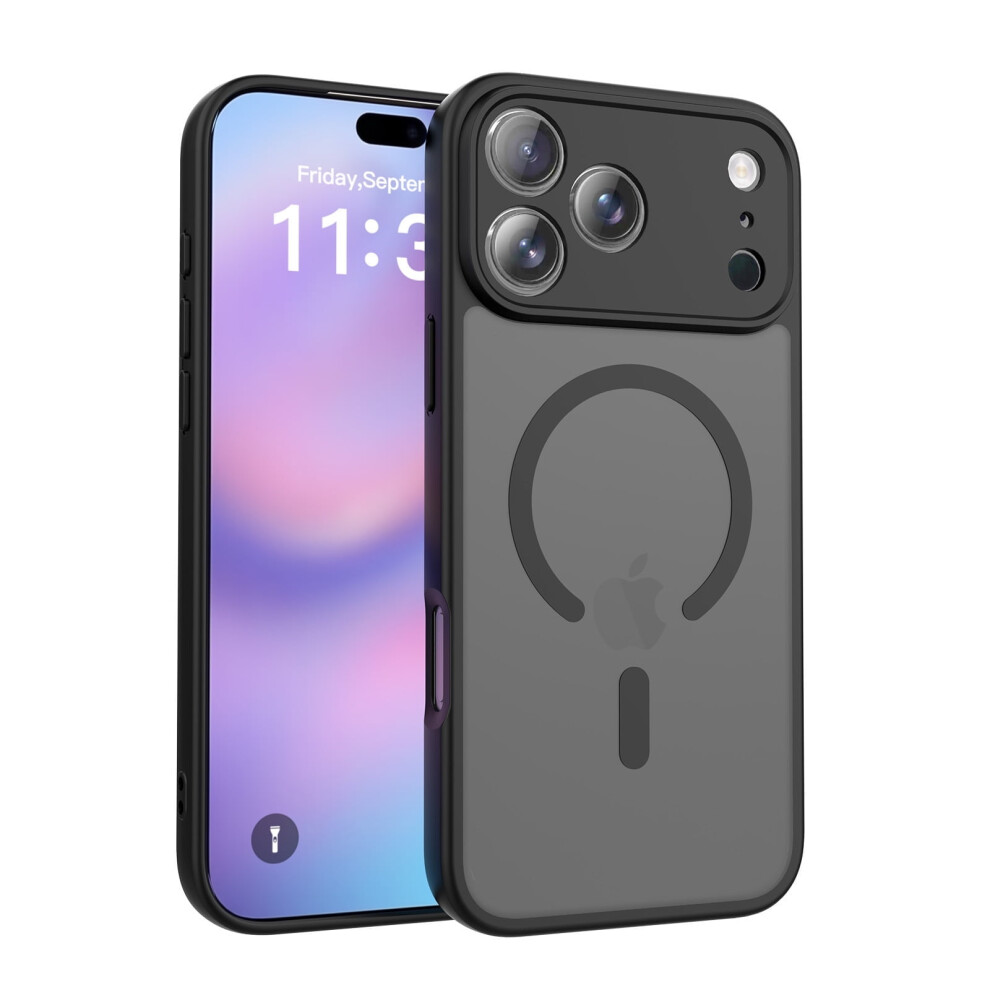 Magnetic Case For Iphone 17 Pro, Magsafe Compatible, Full Lens Protection, Rugged Military-Grade Drop Defense, Translucent Matte Slim Design, Black 9422877815845