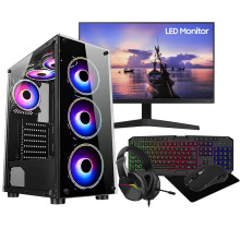 ASC Intel Core i7 Gaming PC Bundle GTX 750 4GB Graphics 8GB RAM 128GB SSD 500GB HDD 500W PSU Black 6 Fan RGB Case WiFi Windows 11 Monitor Bundle