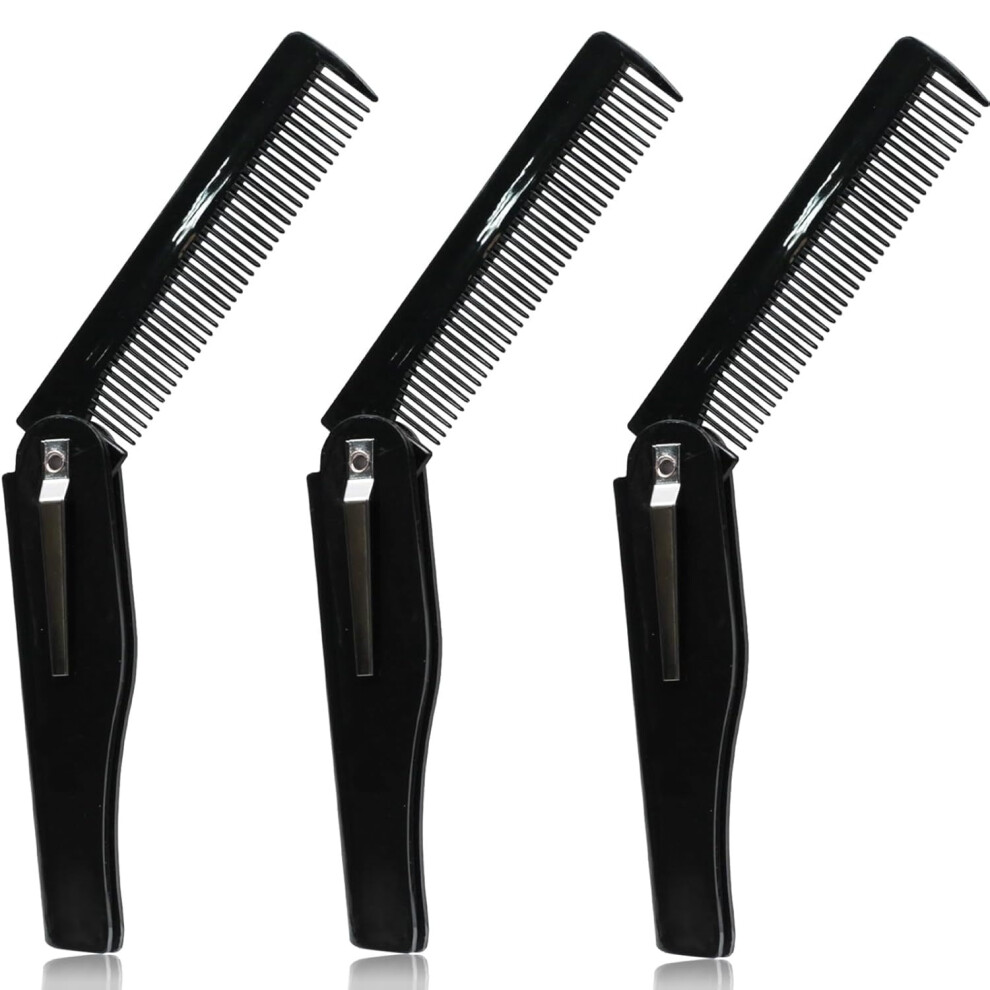 3pcs Black Folding Comb for Hair & Beard Grooming, Portable Pocket Comb for Men & Women