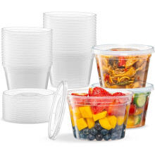 8OZ - 24 zestawy plastikowych pojemników do przechowywania żywności delikatesowej z hermetycznymi, elastycznymi pokrywkami, nadają się do