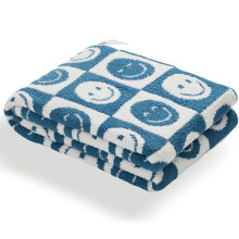 1 coperta soffice in microfibra, fantasia a quadri con faccine sorridenti, 70x100 cm