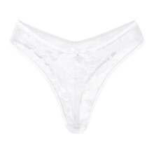 Low Rise Lace Thong Panties for Women – Sheer Mesh, Bow Detail, Comfortable & Breathable, White, L