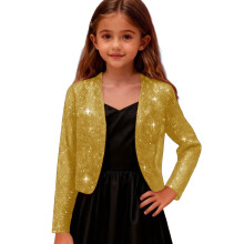 AWZXDE Giacca corta elegante in raso da ragazza con stampa a lamina argentata, manica lunga, cappotto da ragazza per feste formali, cardigan
