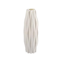 Vase haut en plastique blanc côtelé (21 x 5,5 cm), incassable, de style européen, idéal pour décorer une table de salon avec des compositions