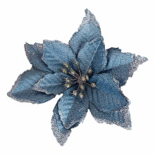 12Pcs Blue Glitter Artificial Poinsettias, 5.1" Christmas Tree Decor, Compatible with Holiday Decor