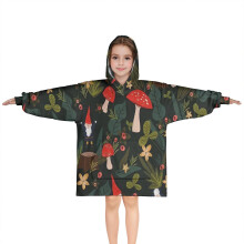 Red Mushroom Gnome Dark Green Pattern Blanket Hoodies for Kids 6-13YR Oversize Wearable Blanket Hoodies for Boys Girls Teens