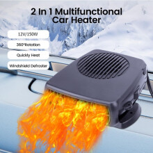 150W 12V Portable Car Heater with 360 Rotary, Windshield Defroster & Fogger, Plug-in Car Plug, Fast Heating, Auto Mode, 12V/36V Compatible, Black